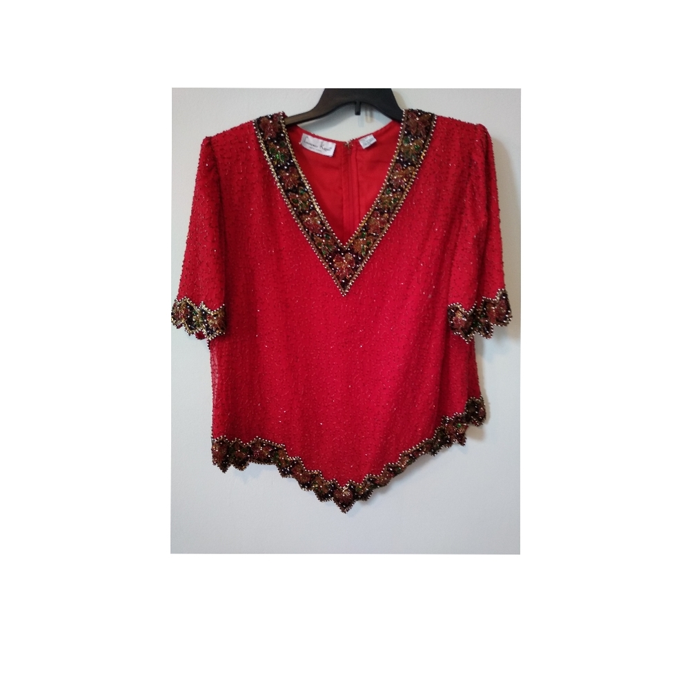 Sequenced and Beaded Vintage Red Top